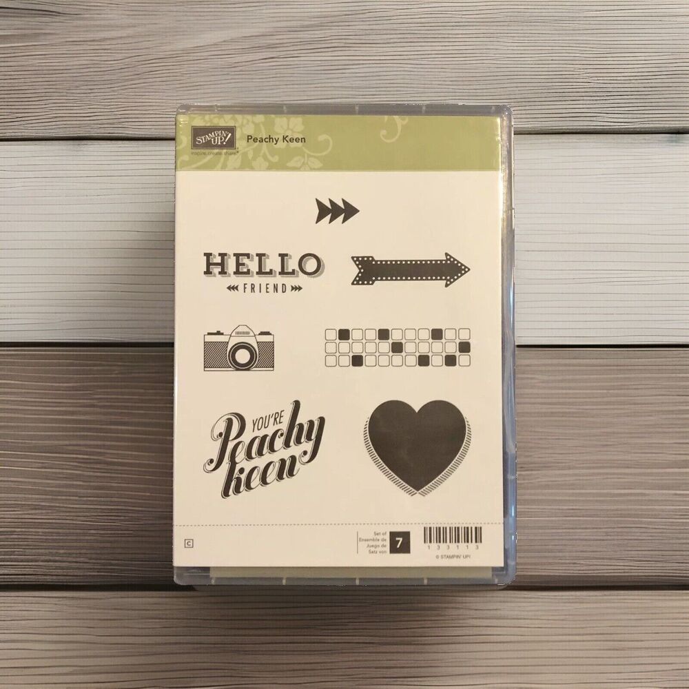 Stampin' Up Peachy Keen Unmounted Rubber Stamp Set of 7 Hello Friend Heart Arrow